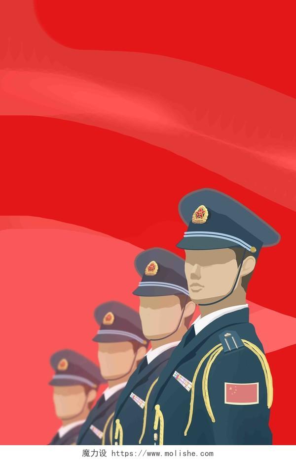 抗战胜利日军人八一建军节军人敬礼原创插画素材背景海报